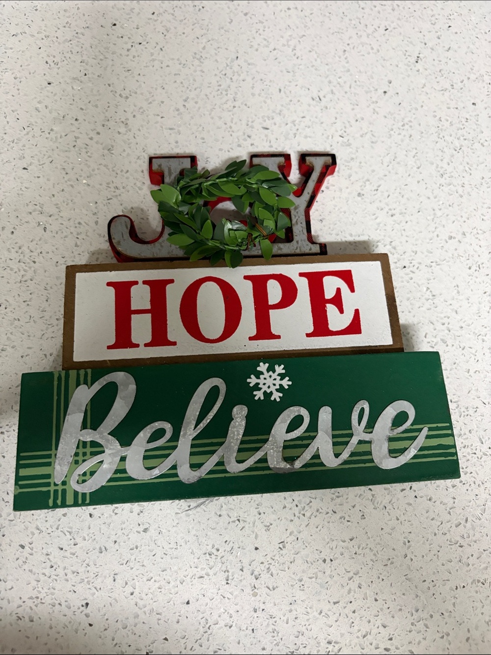 Holiday 'Joy Hope Believe' Wooden Stacked Sign - Green, Red, White